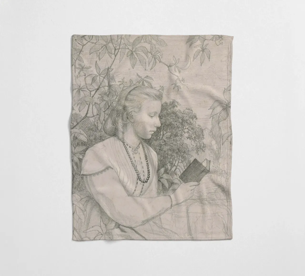 Victorian Sketch: Girl Reading in Garden Setting fleece blanket by ClubArt