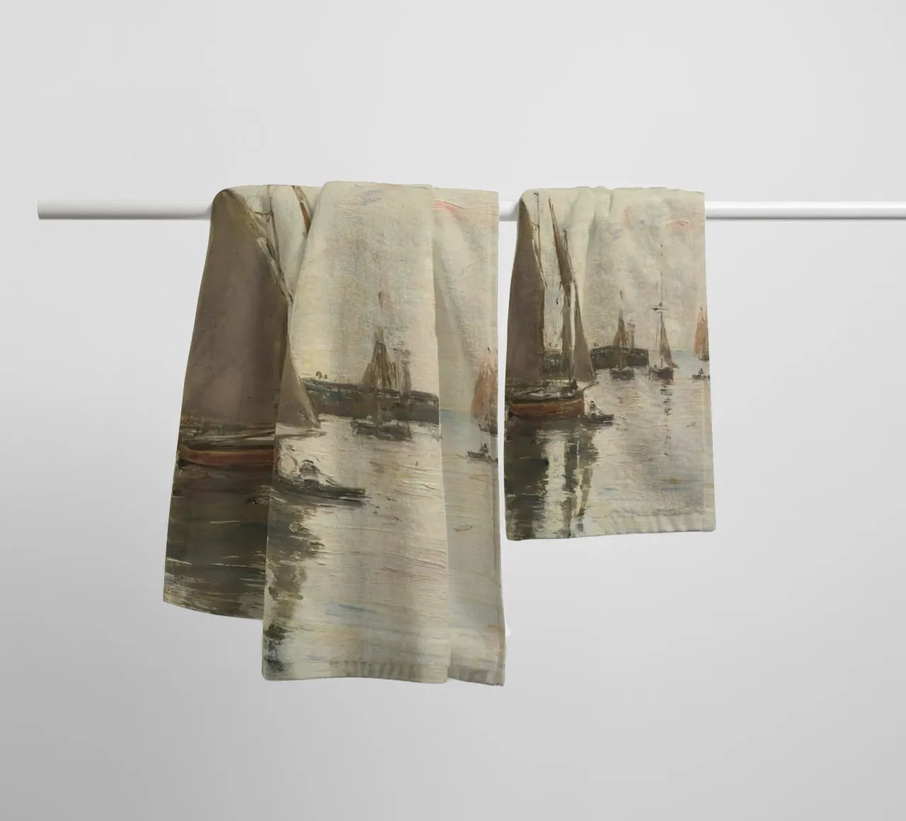 Eugène Boudin Zeegezicht: Havenboten bij zonsondergang badhanddoek van ClubArt