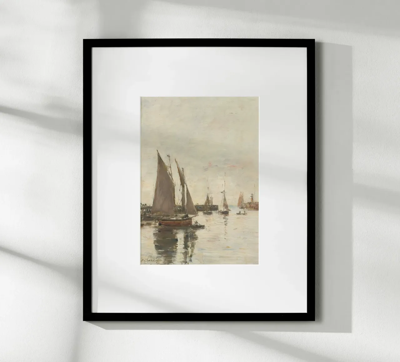 Eugène Boudin Zeegezicht: Havenboten bij zonsondergang poster met houten frame van ClubArt
