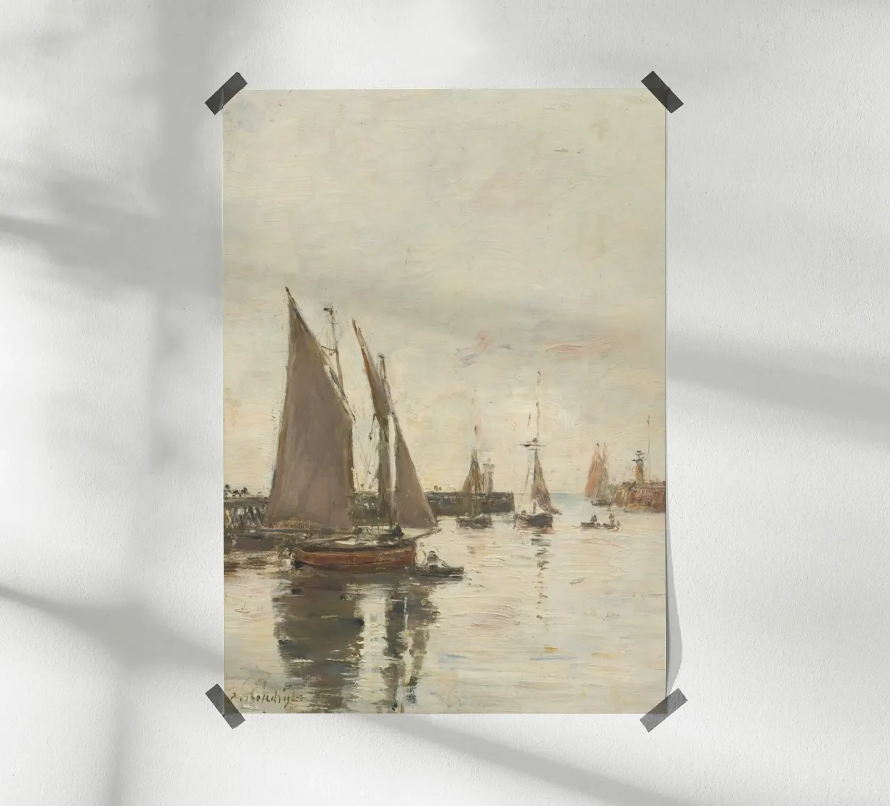 Eugène Boudin Zeegezicht: Havenboten bij zonsondergang poster met houten frame van ClubArt