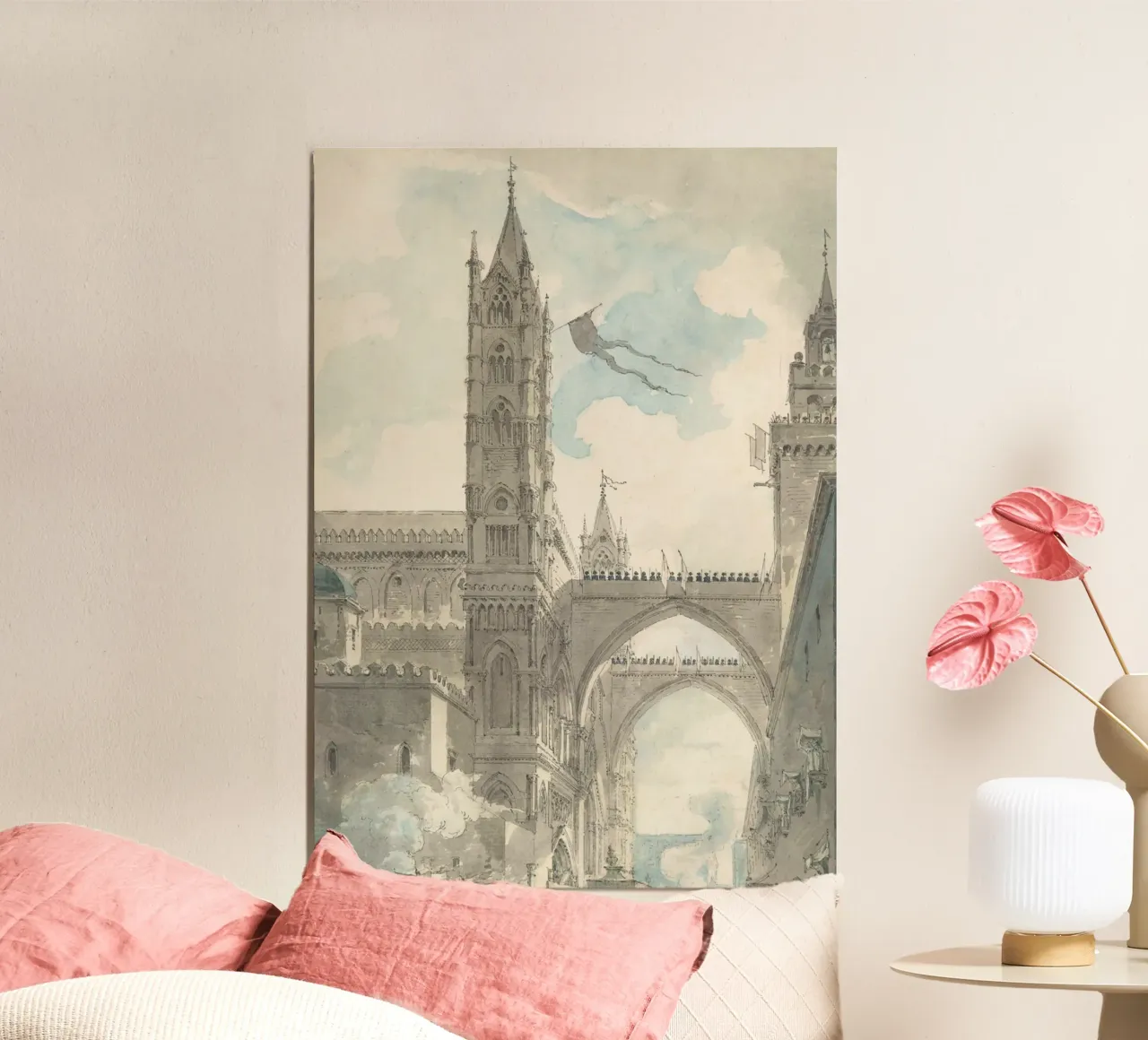Palermo Cathedral: Gothic Architecture Watercolor Sketch poster by ClubArt