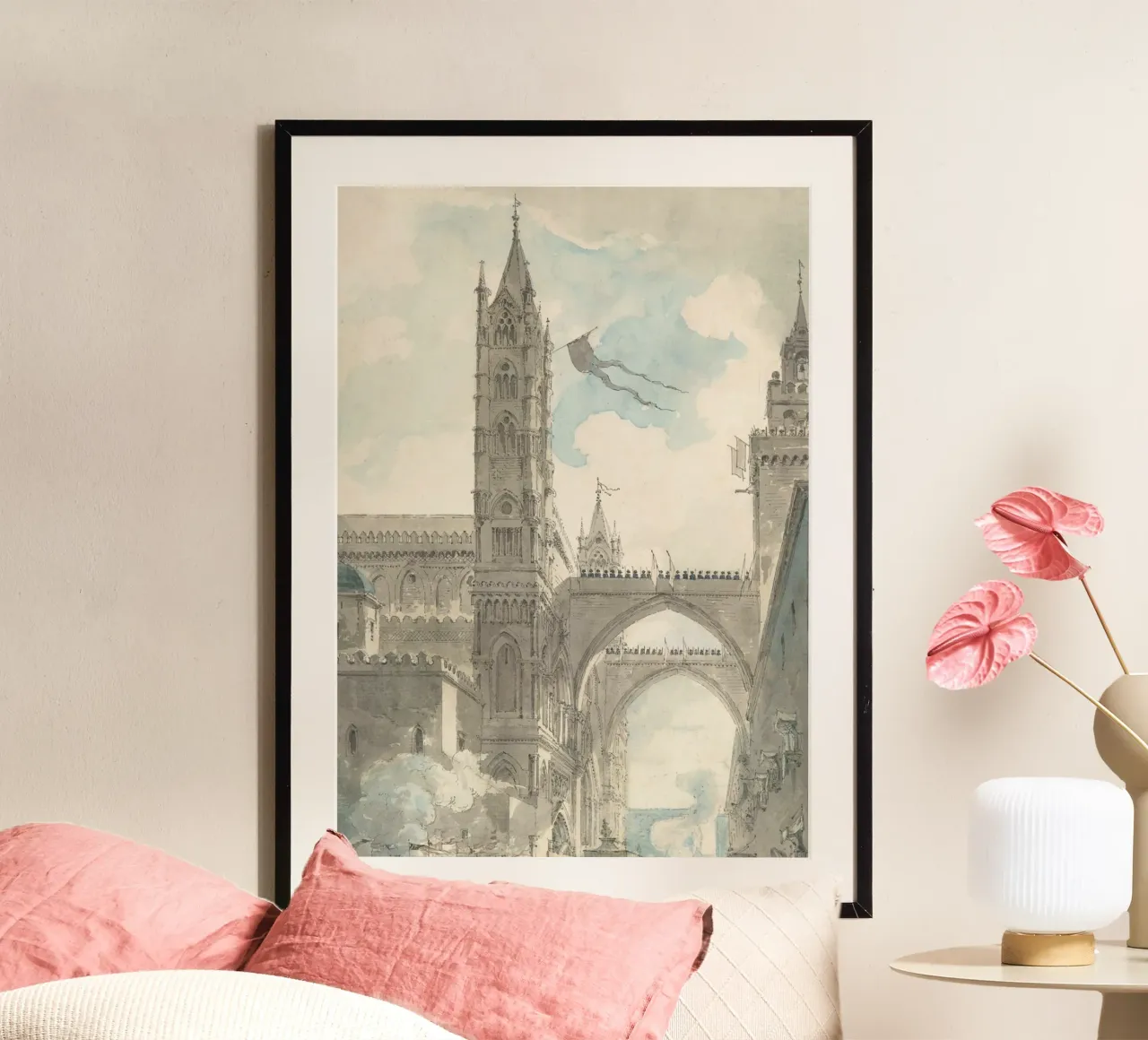 Palermo Cathedral: Gothic Architecture Watercolor Sketch poster by ClubArt