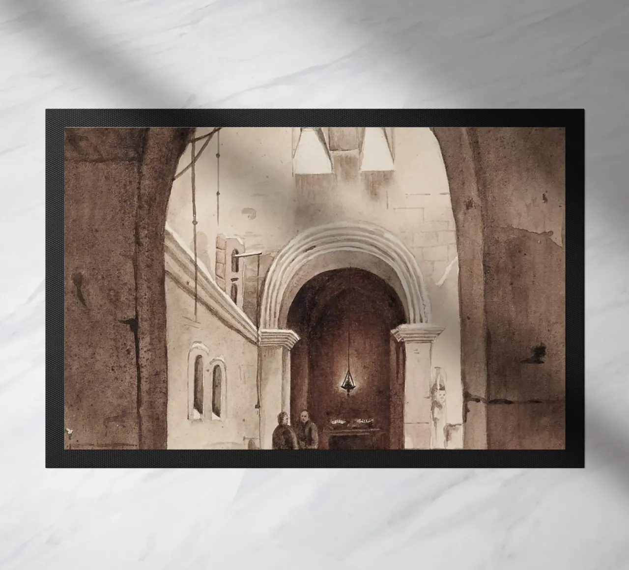 Vita monastica: Cortile ad arco con monaci che disegnano zerbino da ClubArt