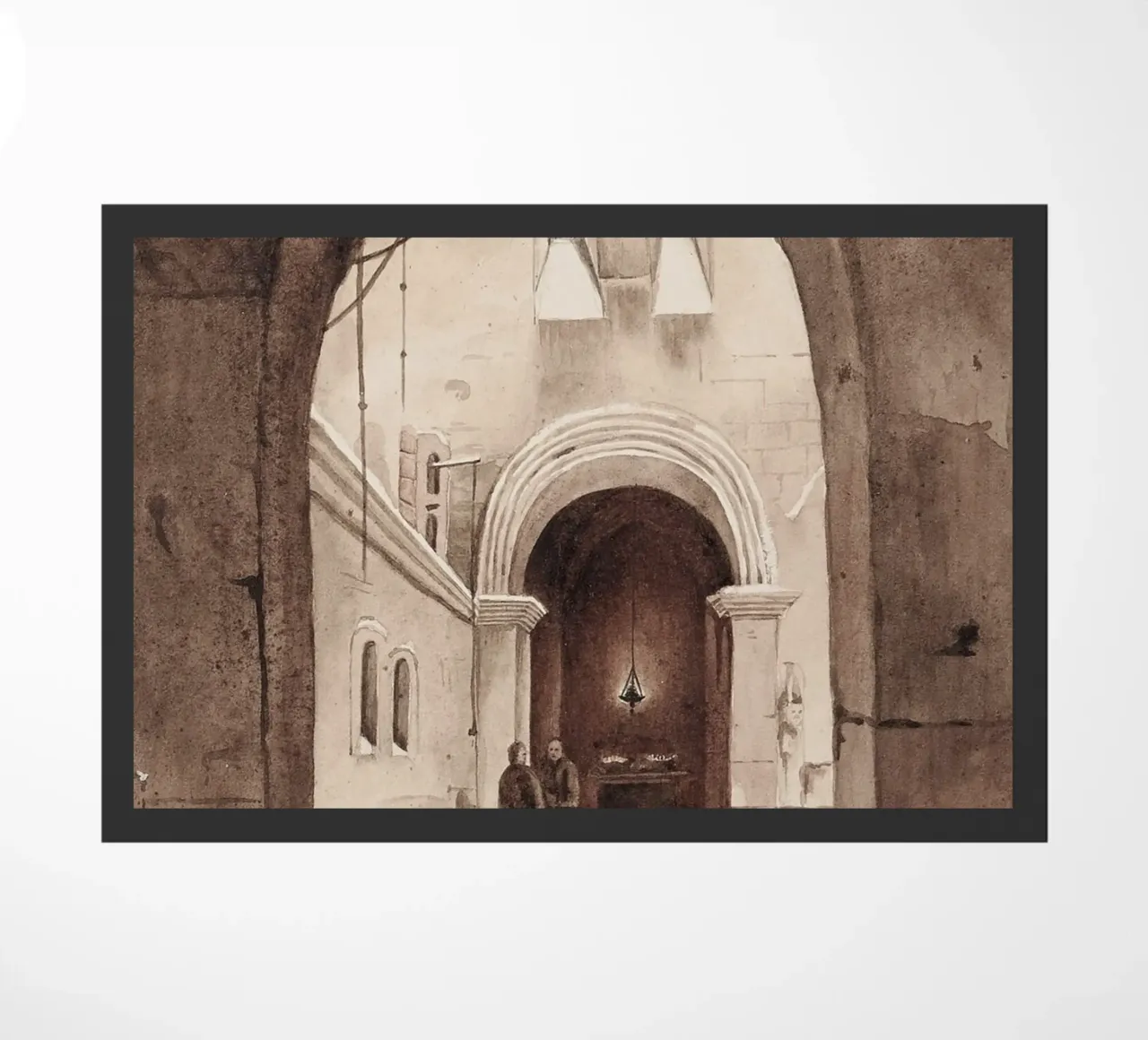 Vita monastica: Cortile ad arco con monaci che disegnano zerbino da ClubArt