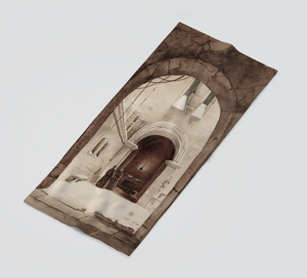 Vita monastica: Cortile ad arco con monaci che disegnano telo mare da ClubArt