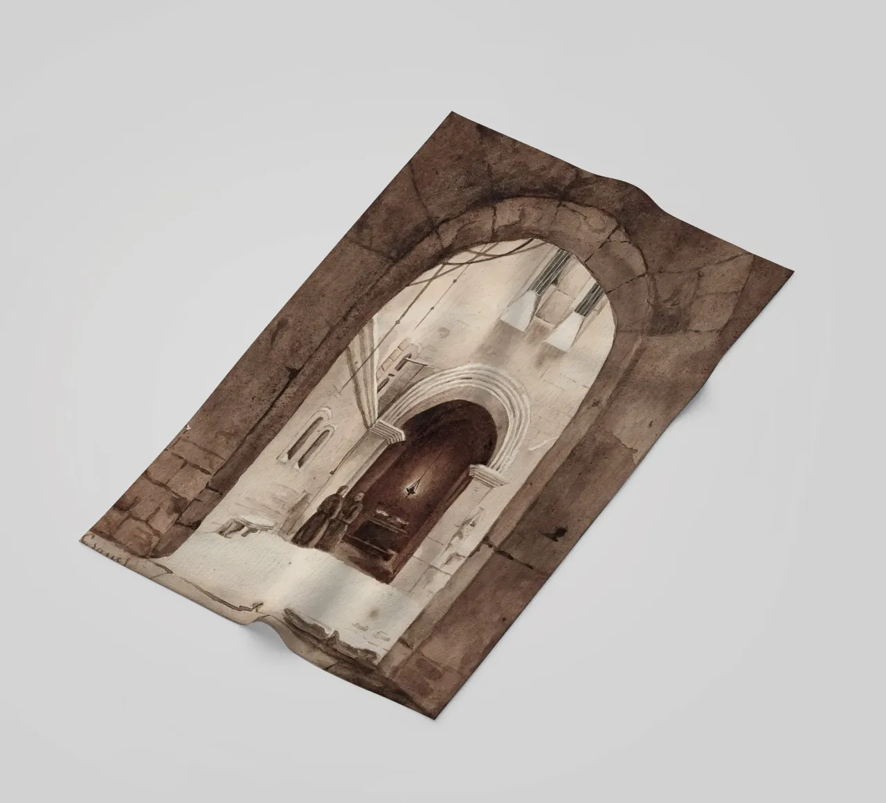 Vita monastica: Cortile ad arco con monaci che disegnano telo mare da ClubArt