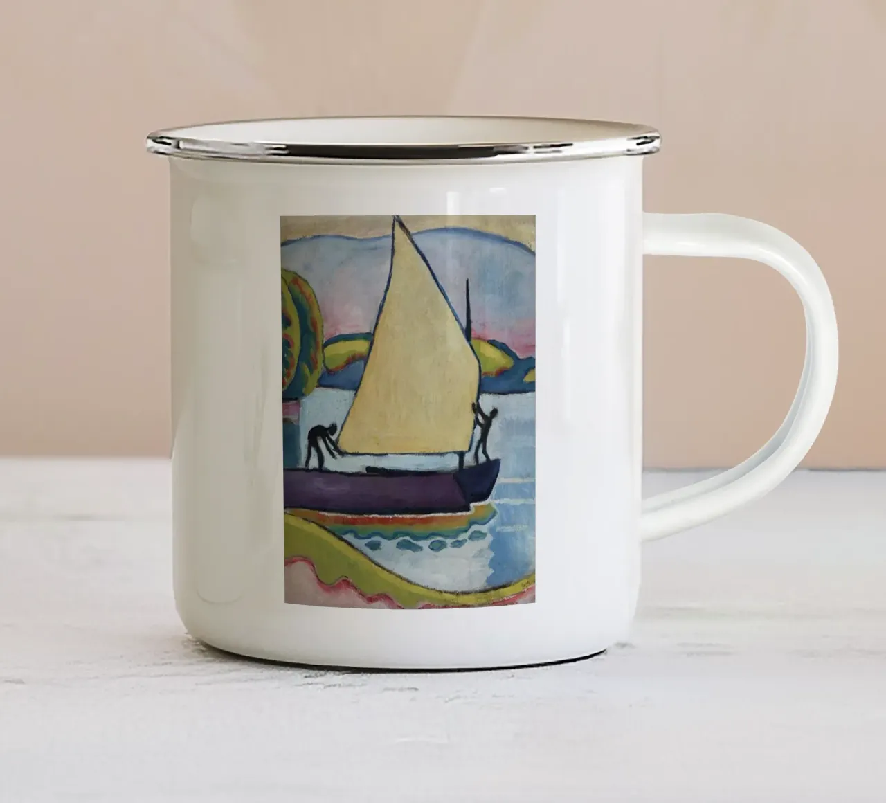 Preparazione all'imbarco su una barca a vela tazza in smalto da telek store