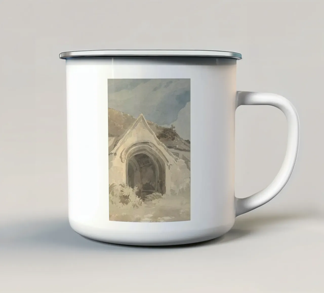 Ingresso di una chiesa storica: Acquerello del portico ad arco tazza in smalto da ClubArt