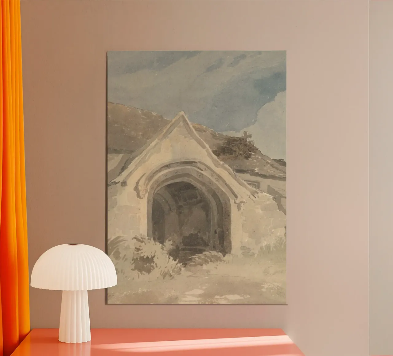 Ingresso di una chiesa storica: Acquerello del portico ad arco pannello forex da ClubArt