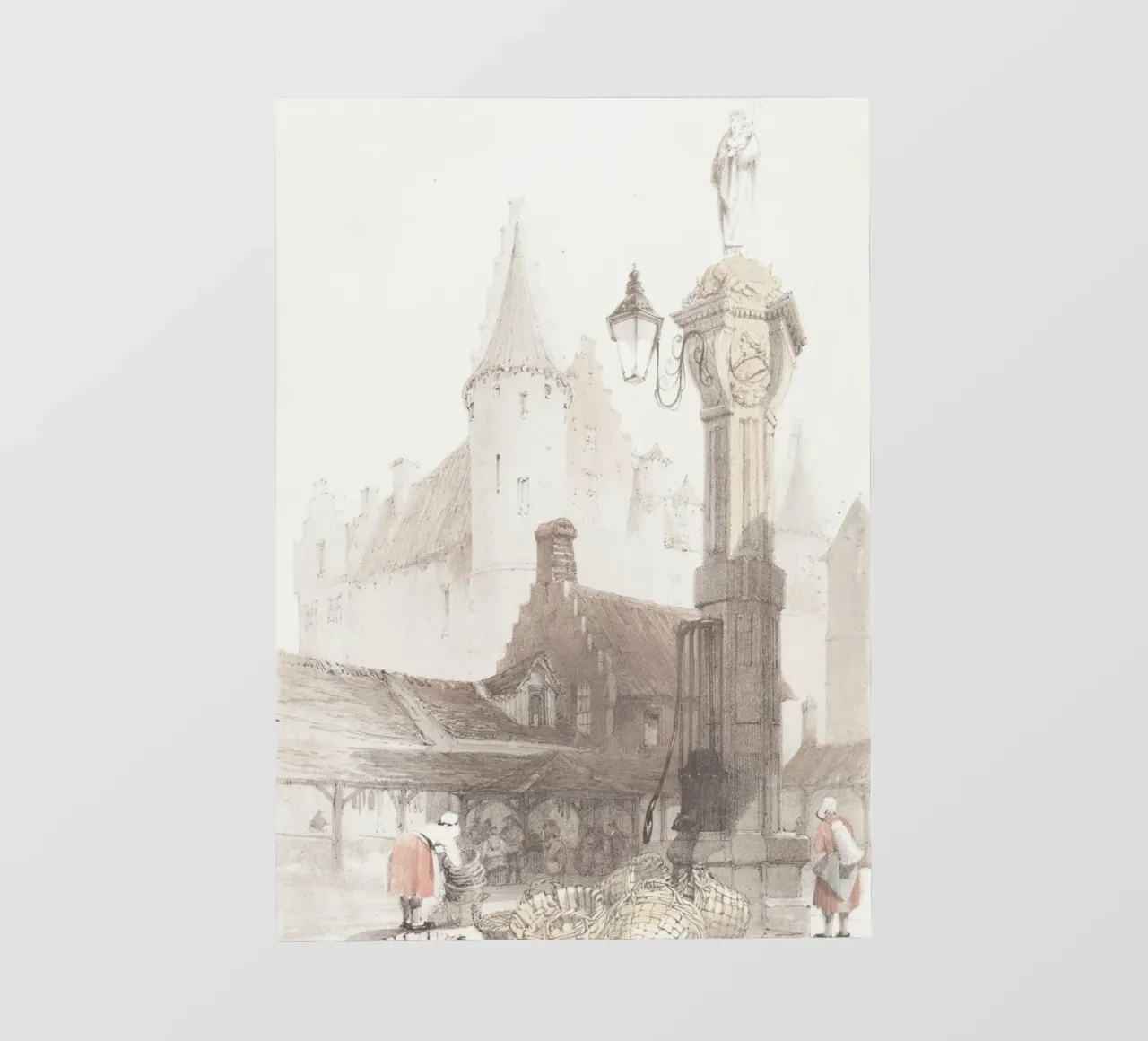 Piazza del mercato storico: Città europea con statua pellicola backlit da ClubArt
