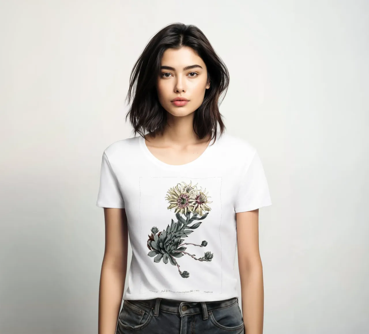 S. Edwards Botanical: Sempervivum Succulent (1801) Print women's fitted t-shirt by ClubArt