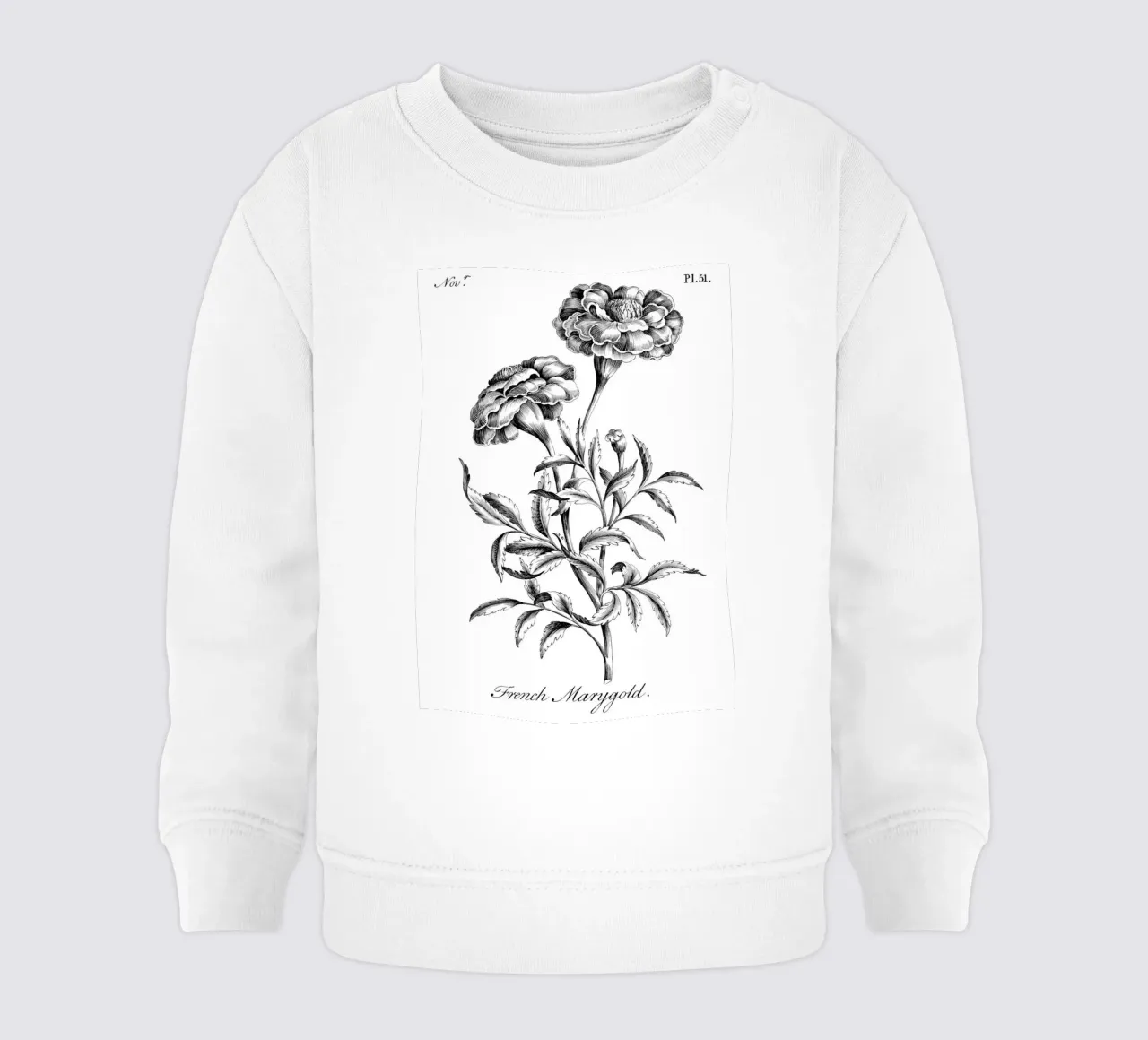 Incisione botanica d'epoca: Fiore di calendula francese felpa neonato da ClubArt