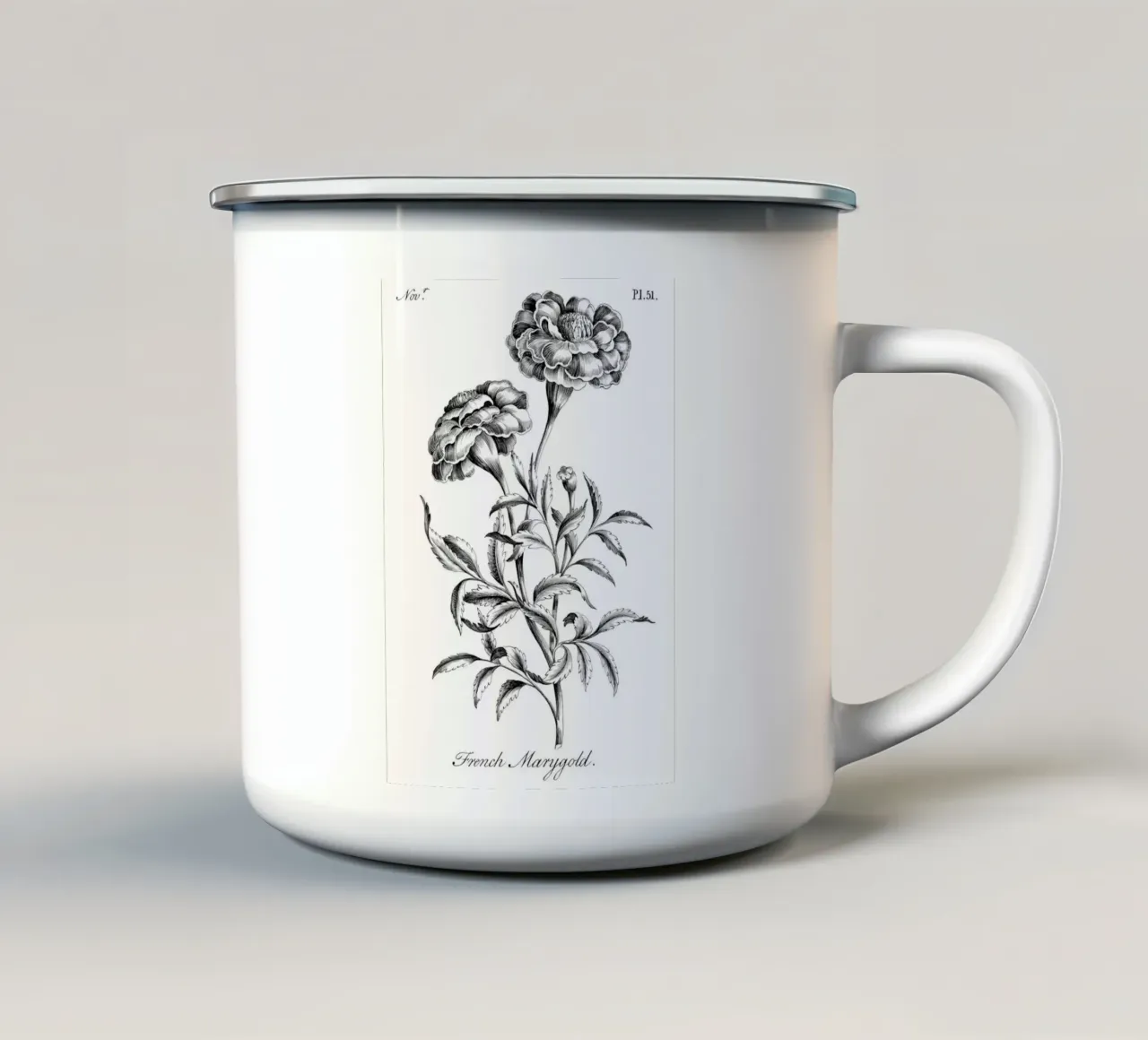 Incisione botanica d'epoca: Fiore di calendula francese tazza in smalto da ClubArt