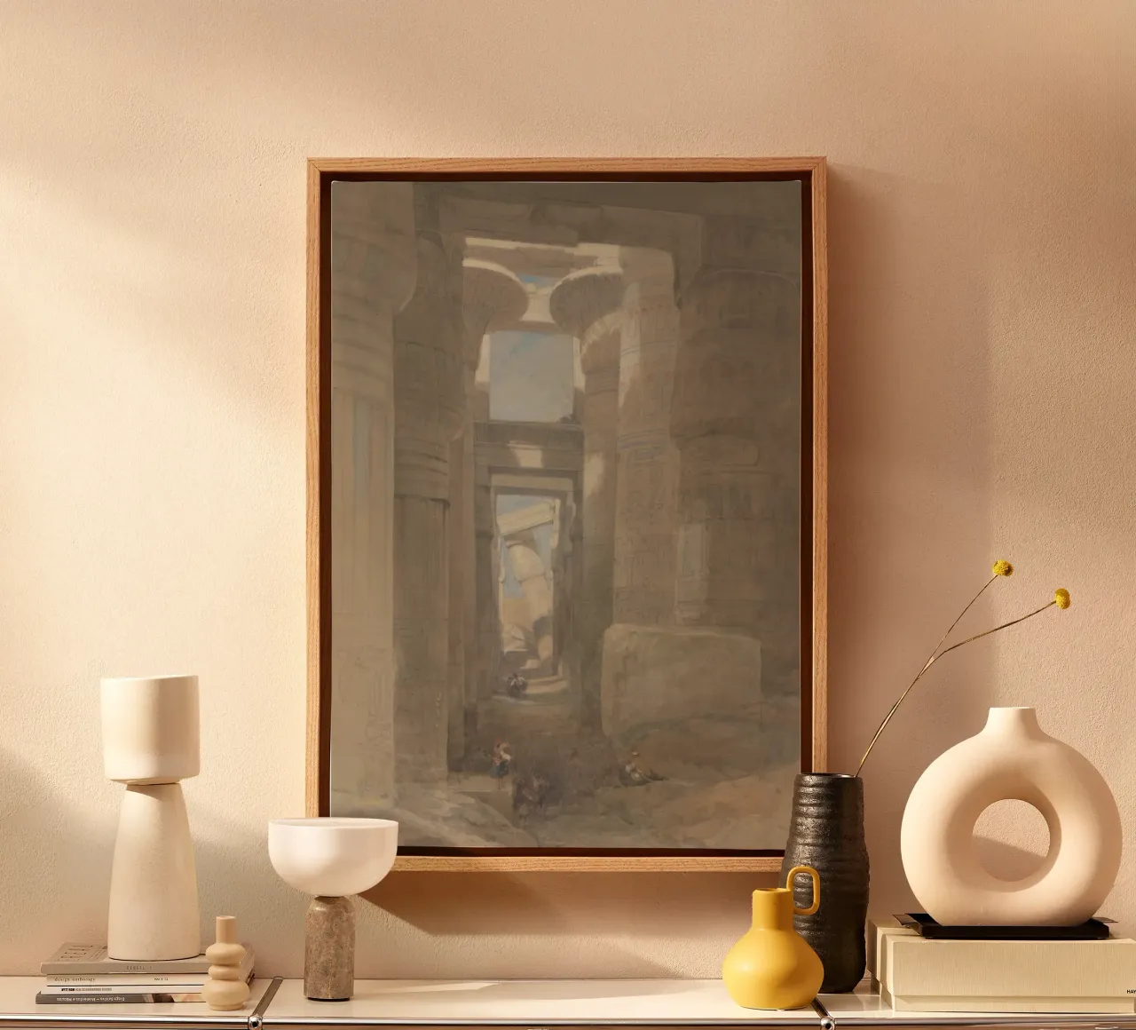 Orientalist Art: Ancient Egyptian Temple Hypostyle Hall canvas with Floater frame by ClubArt