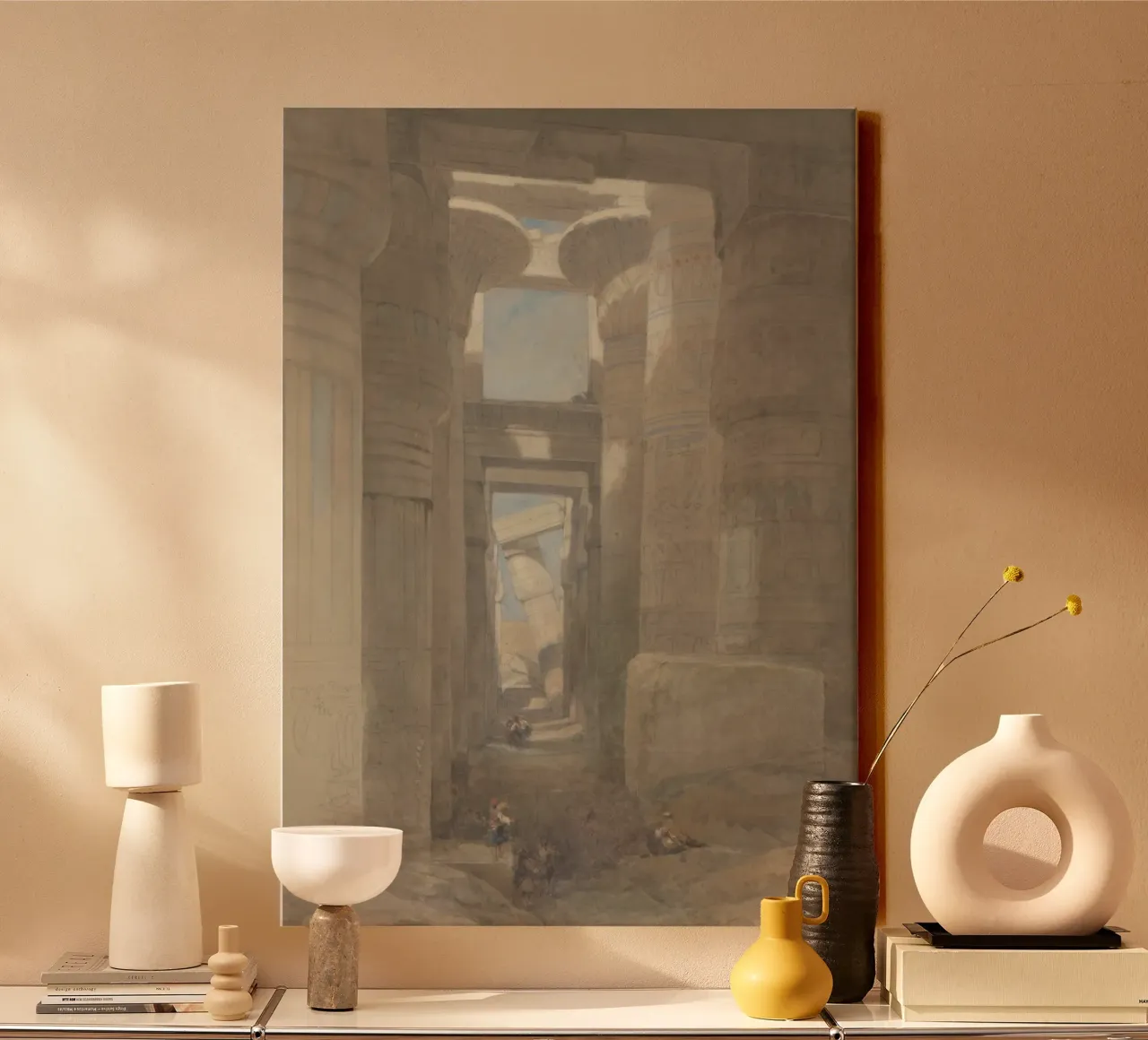 Orientalist Art: Ancient Egyptian Temple Hypostyle Hall canvas with Floater frame by ClubArt