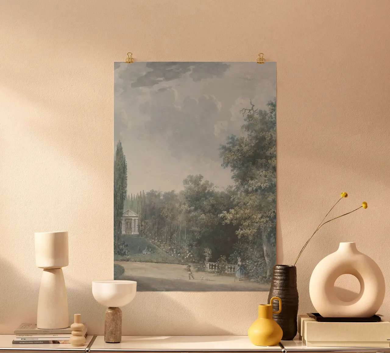 Giardino neoclassico: Paesaggio con follia e figure poster con telaio in alluminio da ClubArt