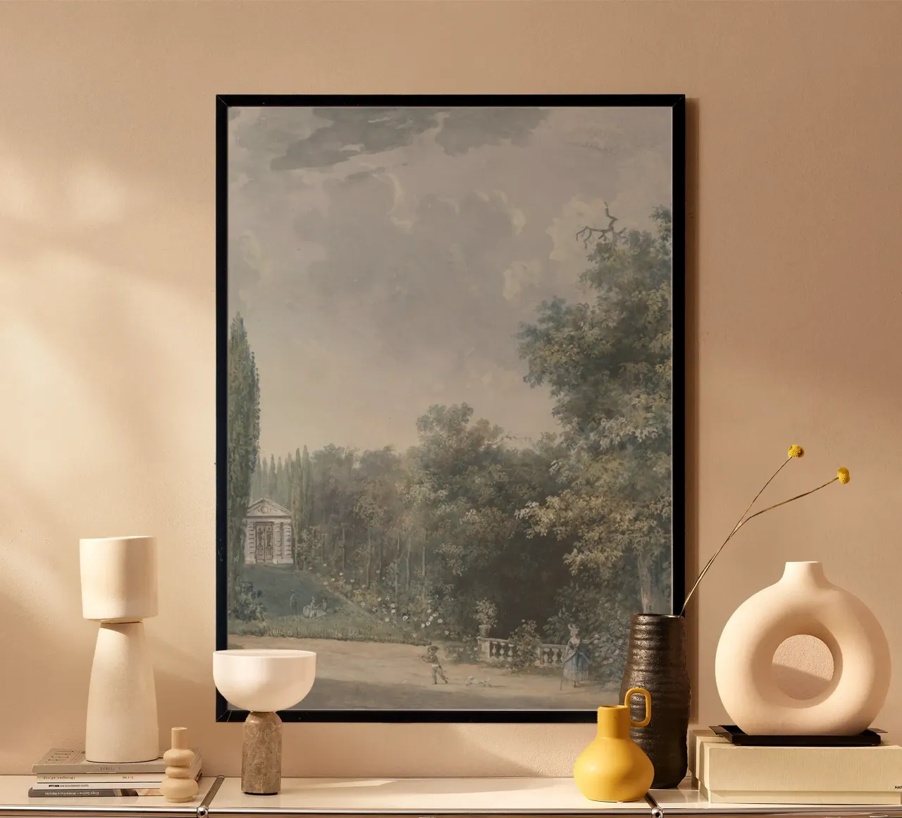 Giardino neoclassico: Paesaggio con follia e figure poster con telaio in alluminio da ClubArt