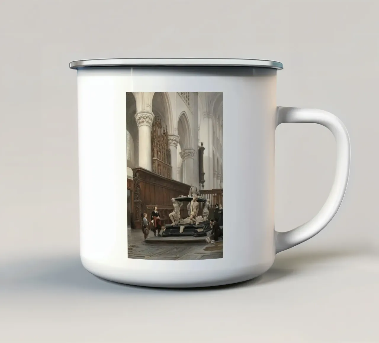 Interno rinascimentale: Chiesa con monumento e figure tazza in smalto da ClubArt