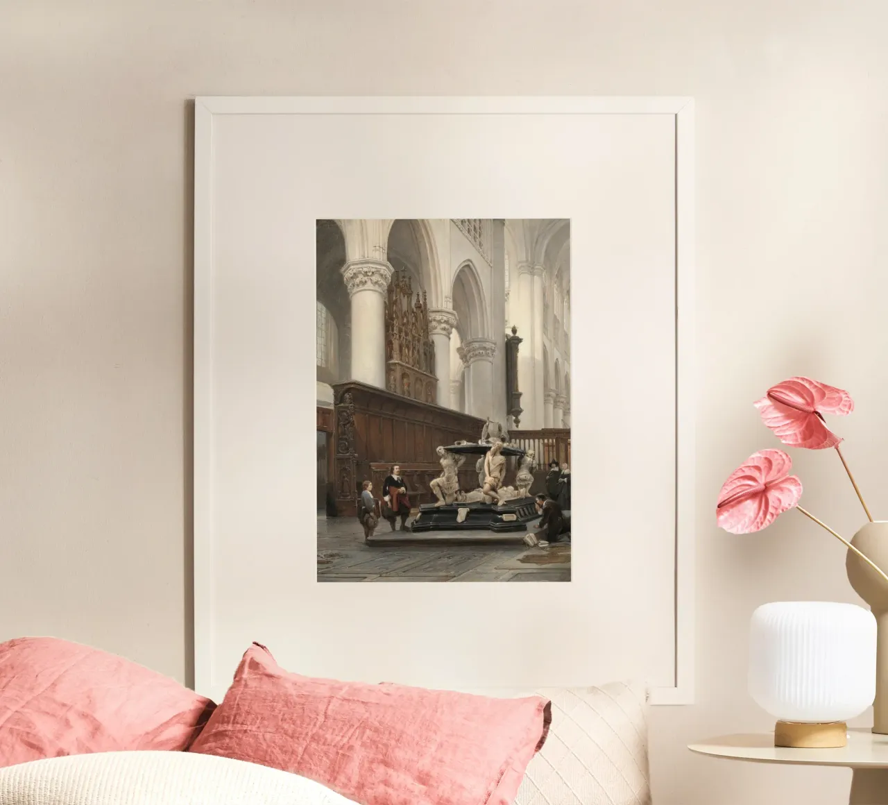 Interno rinascimentale: Chiesa con monumento e figure poster da ClubArt