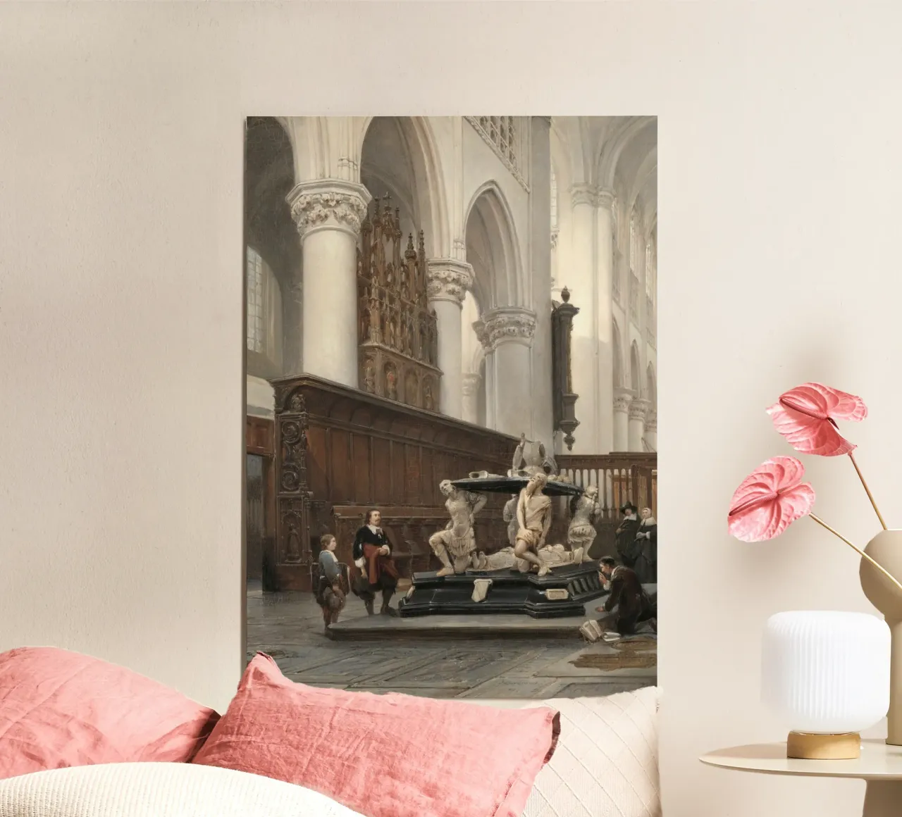 Interno rinascimentale: Chiesa con monumento e figure poster da ClubArt