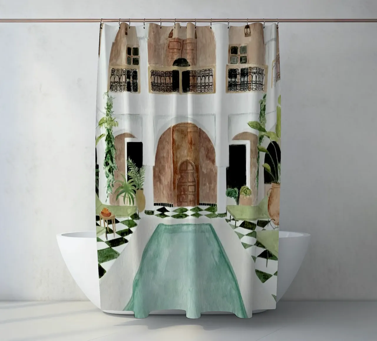 Riad shower curtain by Isabelle Vandeplassche
