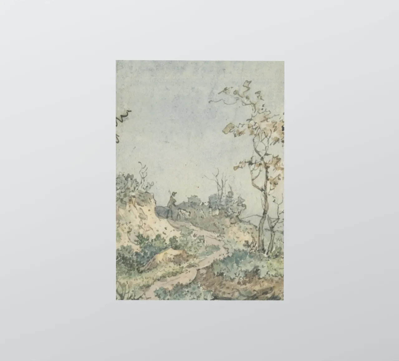 Rustic Landscape Sketch: Figure with Dog on Path sticker by ClubArt