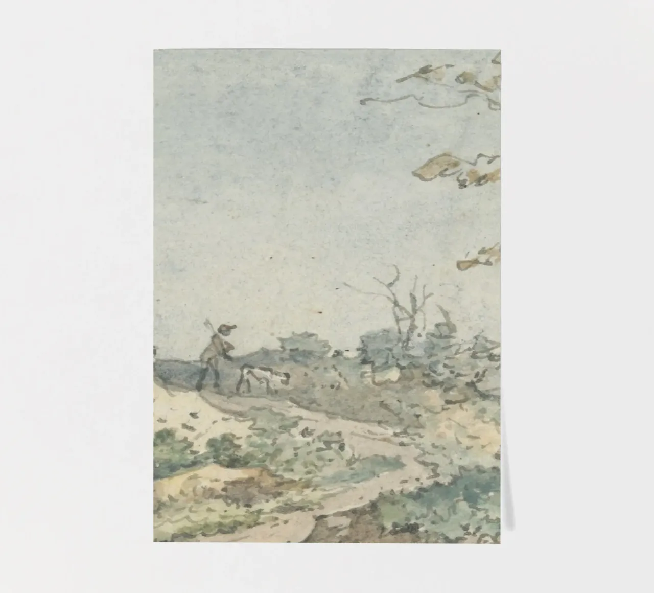 Rustic Landscape Sketch: Figure with Dog on Path sticker sheet by ClubArt