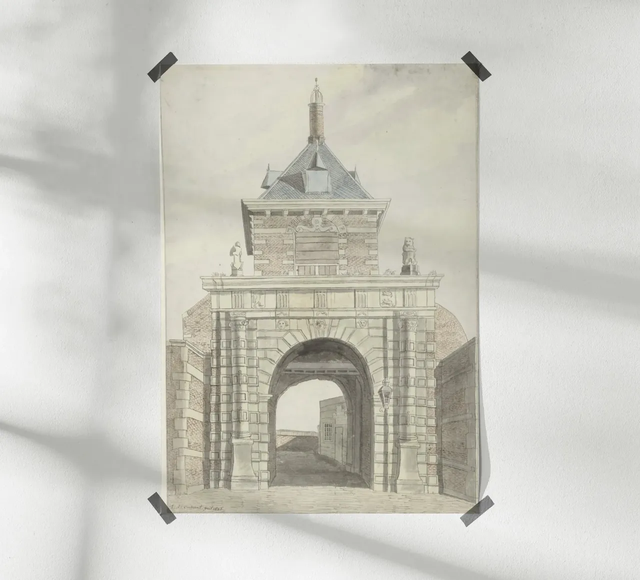 1818 Archway Drawing: Historic Brick & Stone Gateway poster by ClubArt