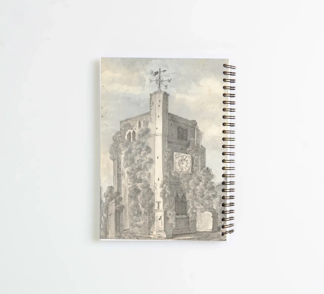 Rustikaler Kirchturm: Wetterfahne und efeubewachsene Mauern Ringbuch von ClubArt