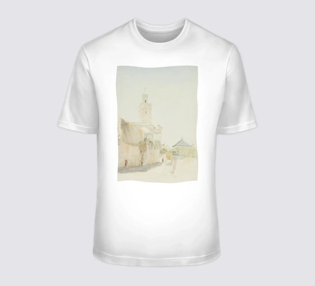 Strada nordafricana: Minareto e acquerello in dissolvenza t-shirt da ClubArt