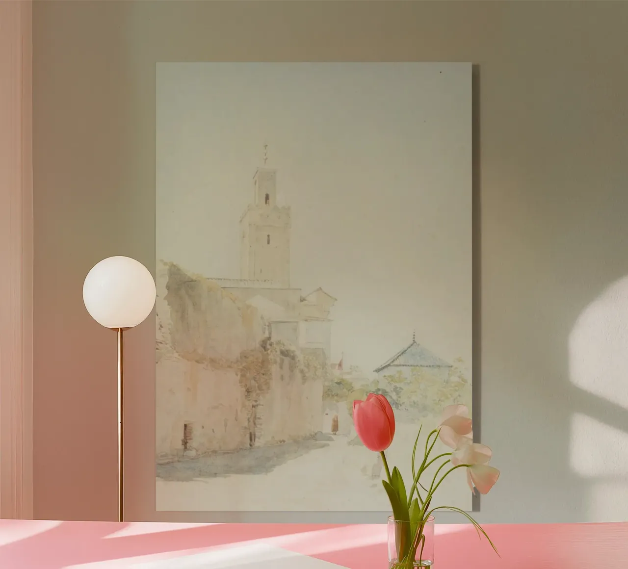 Strada nordafricana: Minareto e acquerello in dissolvenza plexiglass da ClubArt