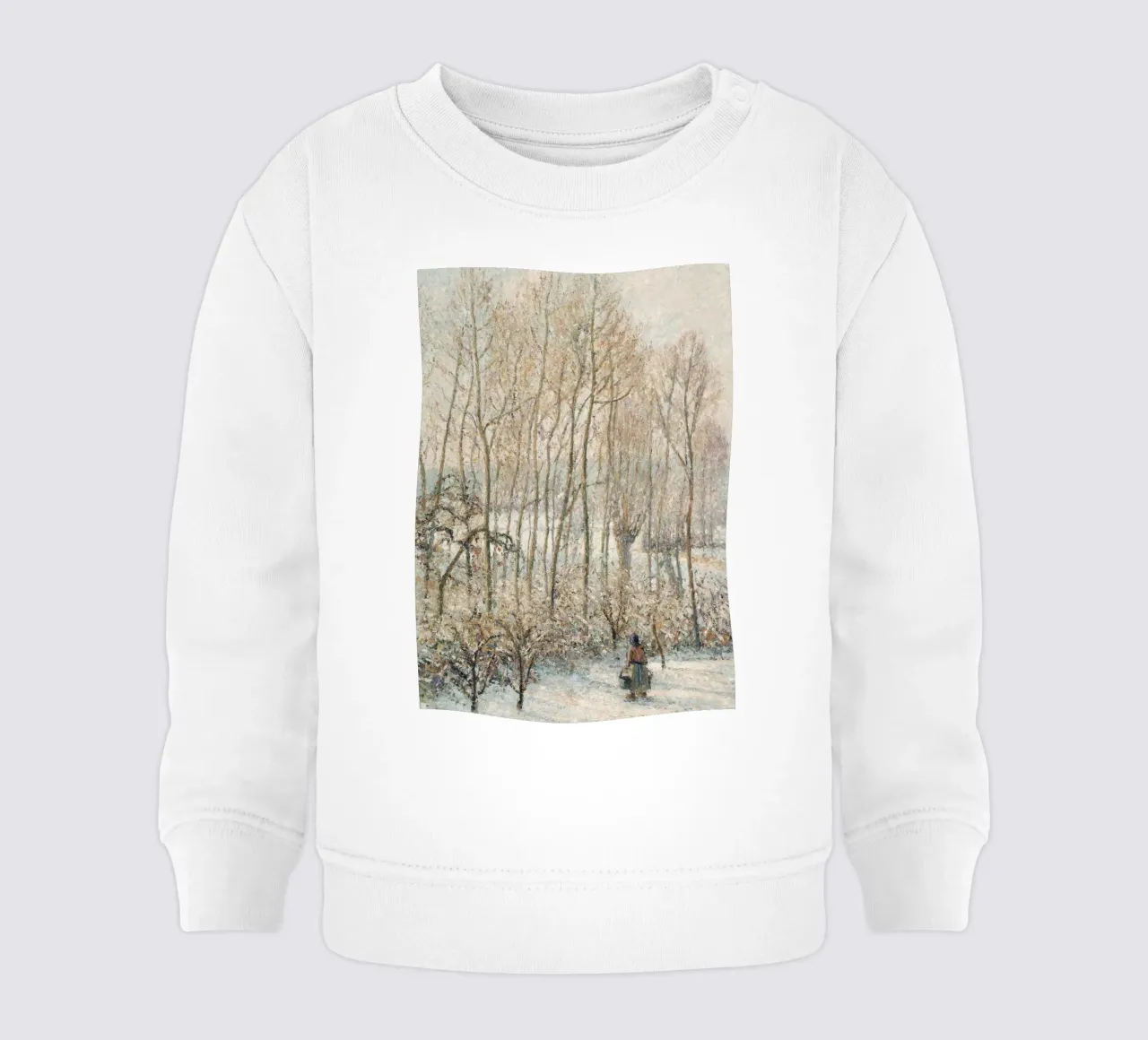 Impressionist Winter: Snowy Path with Lone Figure & Trees baby sweatshirt by ClubArt