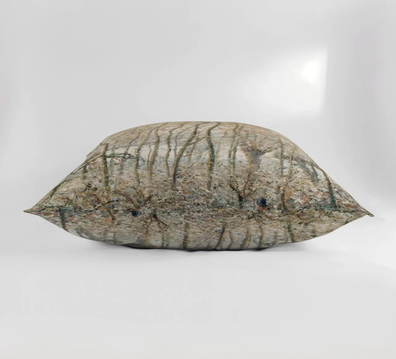 Impressionist Winter: Snowy Path with Lone Figure & Trees decorative cushion by ClubArt
