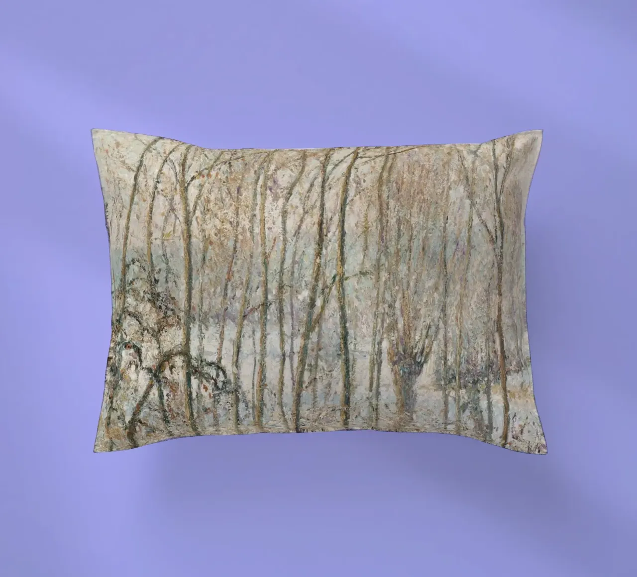 Impressionist Winter: Snowy Path with Lone Figure & Trees decorative cushion by ClubArt