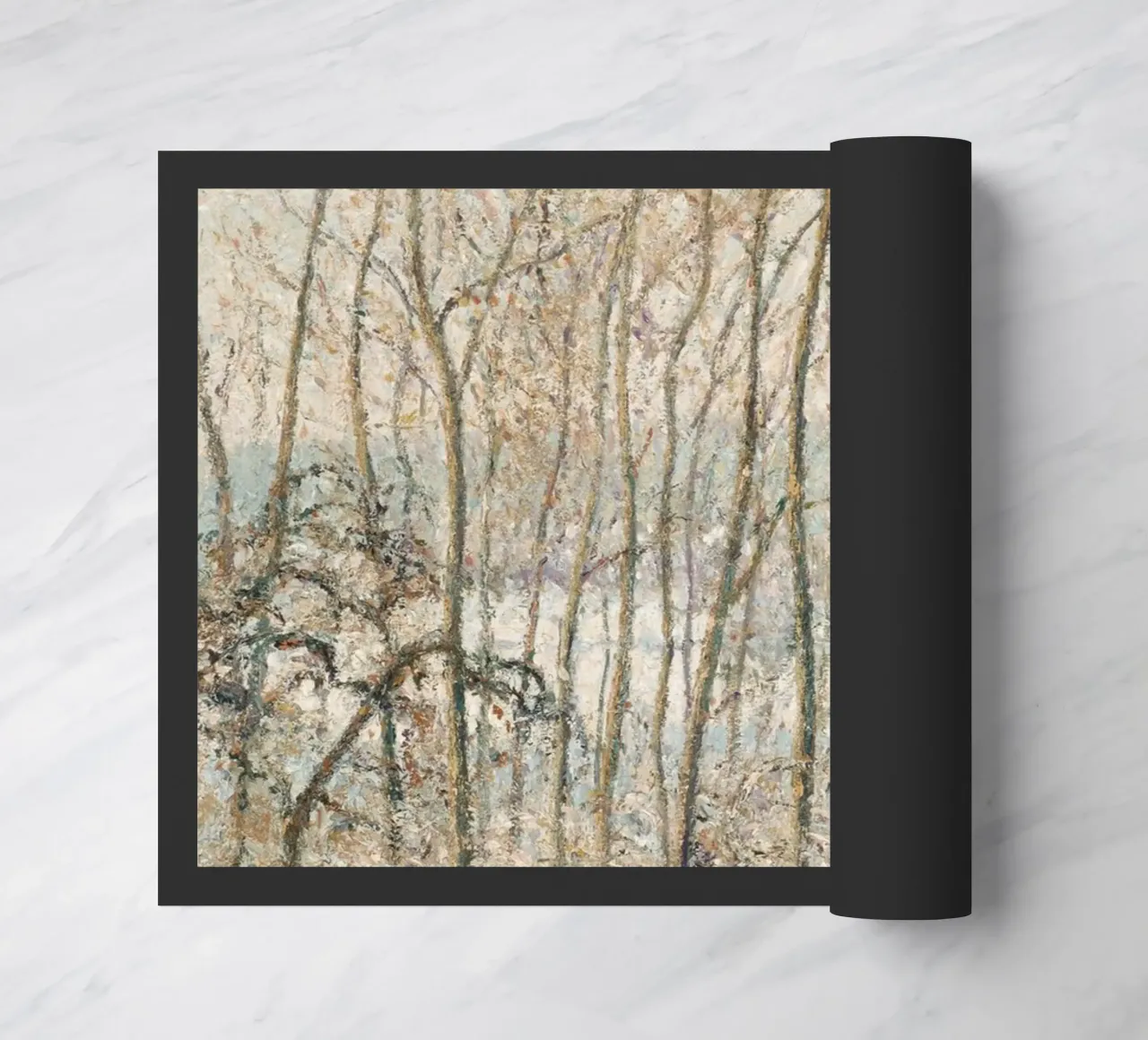 Impressionist Winter: Snowy Path with Lone Figure & Trees doormat by ClubArt