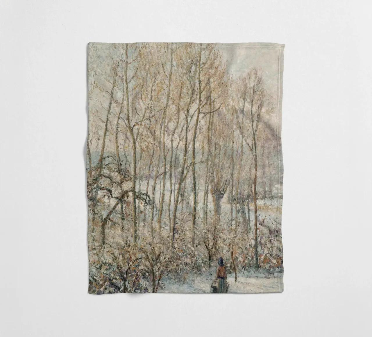 Impressionist Winter: Snowy Path with Lone Figure & Trees fleece blanket by ClubArt