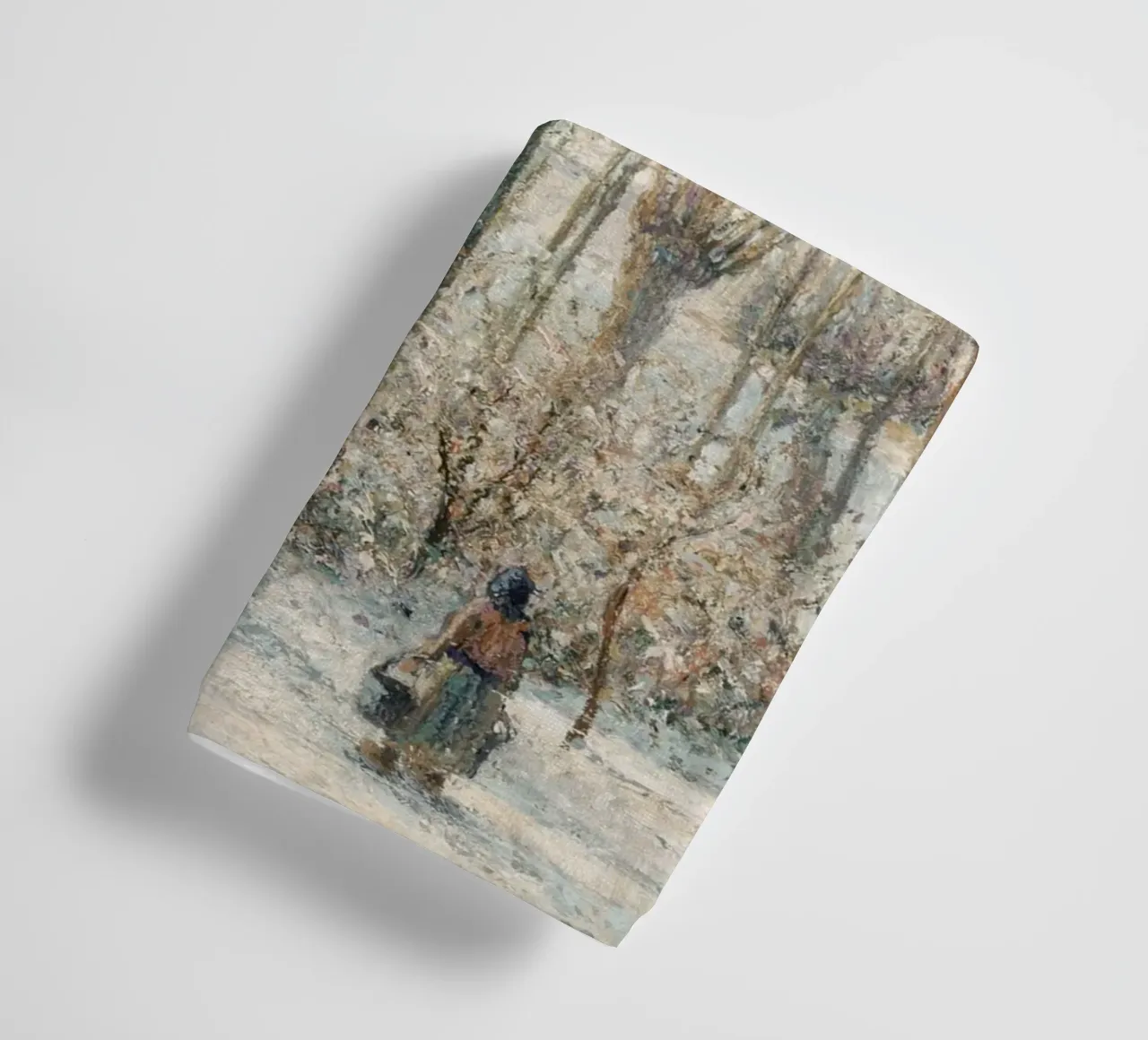 Impressionist Winter: Snowy Path with Lone Figure & Trees towel by ClubArt