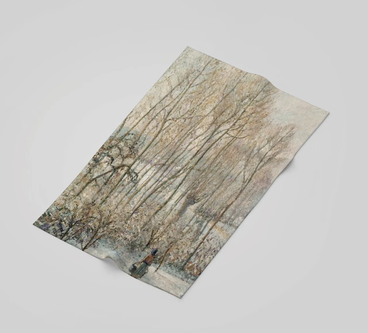 Impressionist Winter: Snowy Path with Lone Figure & Trees beach towel by ClubArt