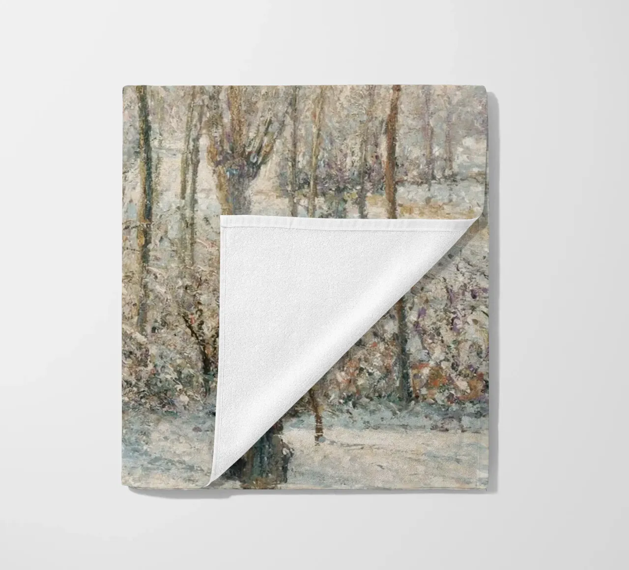 Impressionist Winter: Snowy Path with Lone Figure & Trees beach towel by ClubArt