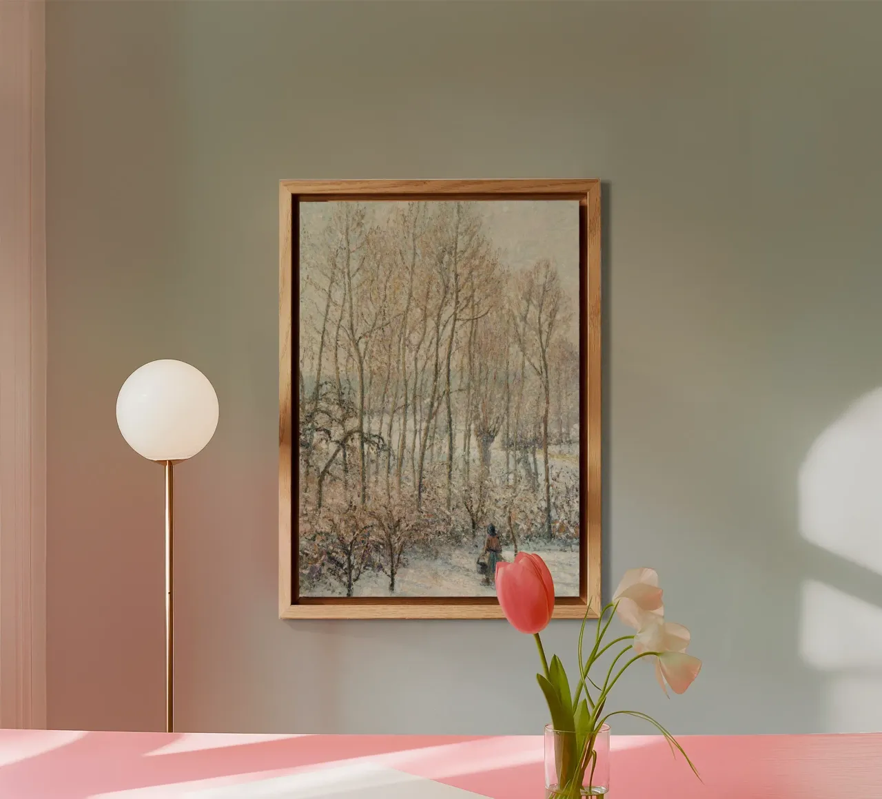 Impressionist Winter: Snowy Path with Lone Figure & Trees alu-dibond by ClubArt