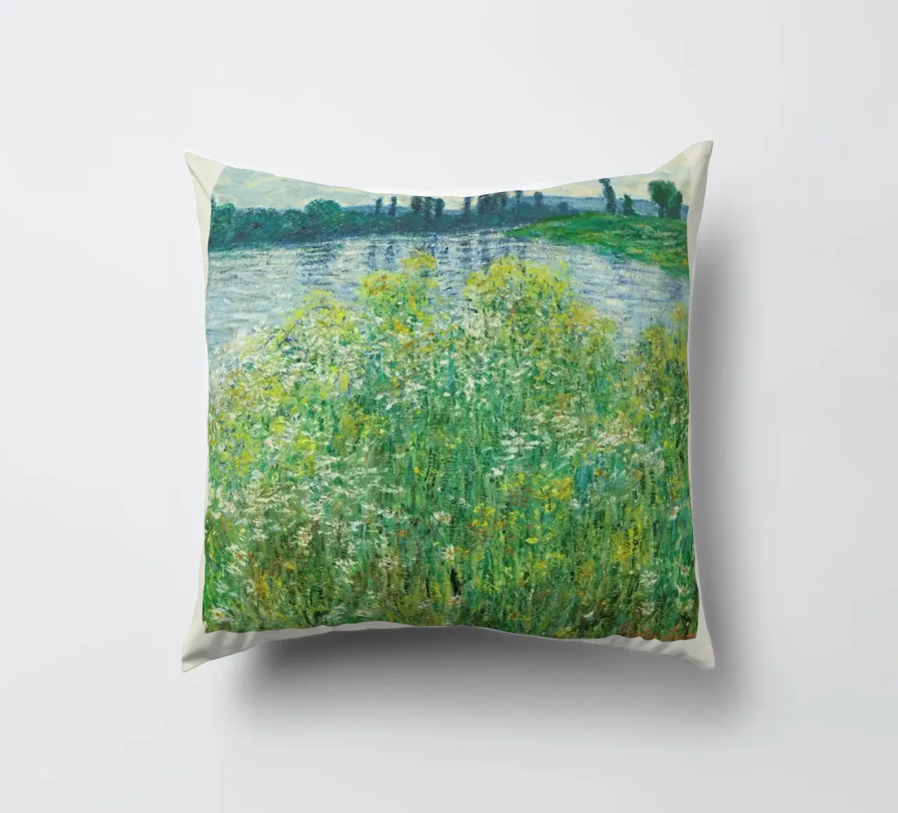 Monet – Signed Banks of the Seine cuscino da Vintage by JUNIQE