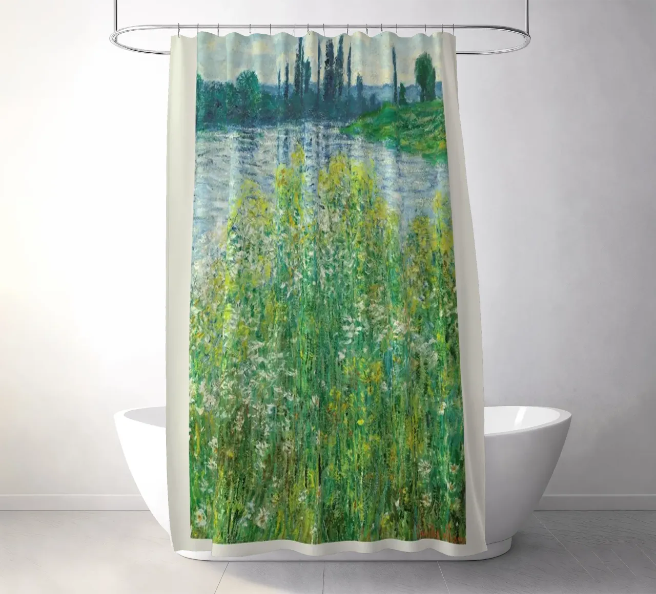 Monet – Signed Banks of the Seine tenda da doccia da Vintage by JUNIQE
