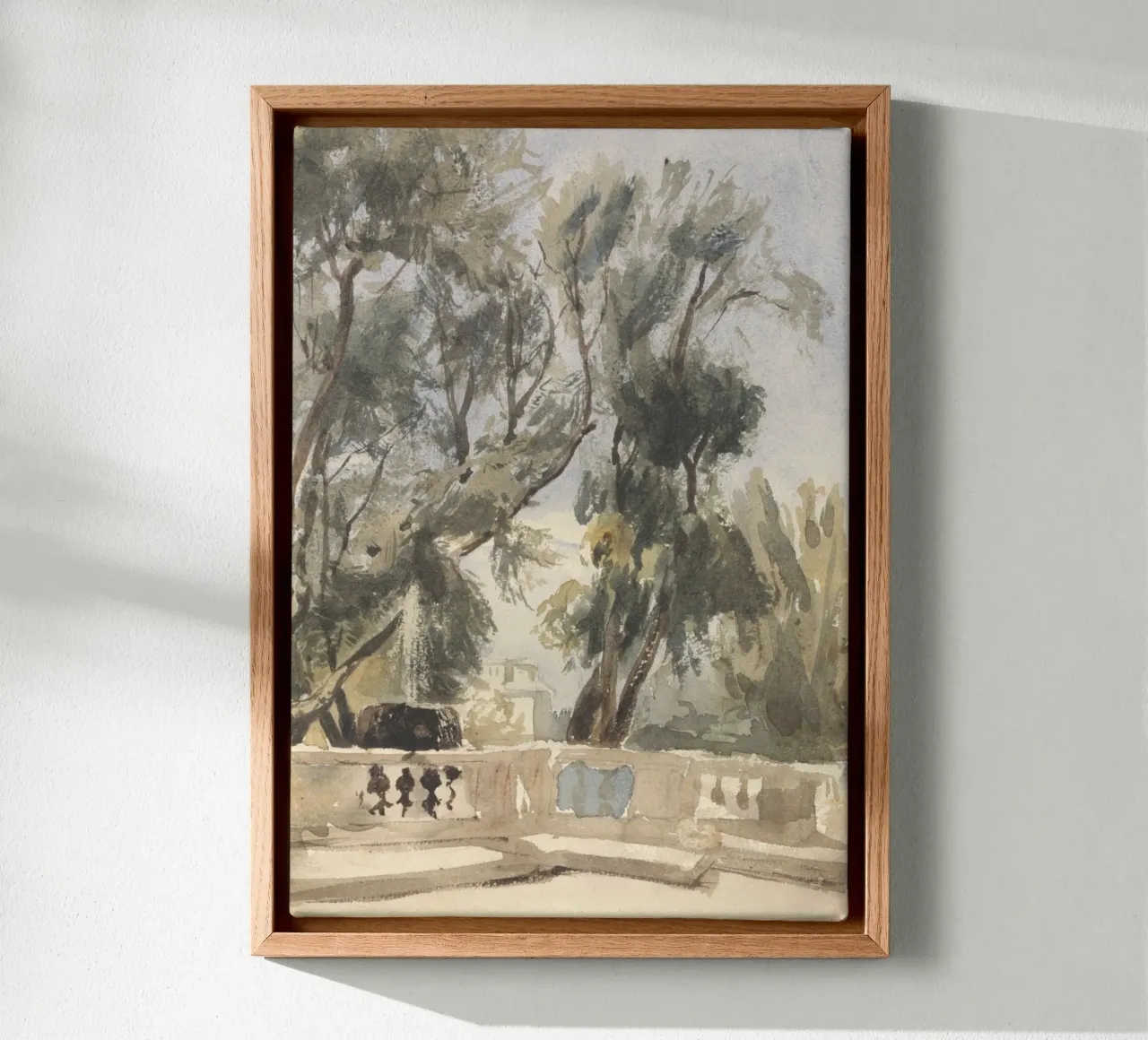 Romantic Garden: Fountain & Windswept Trees Study canvas with Floater frame by ClubArt