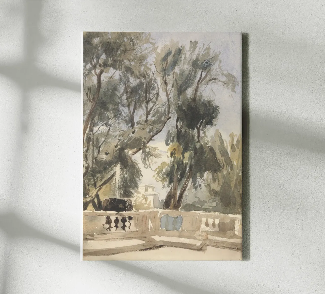 Romantic Garden: Fountain & Windswept Trees Study canvas with Floater frame by ClubArt