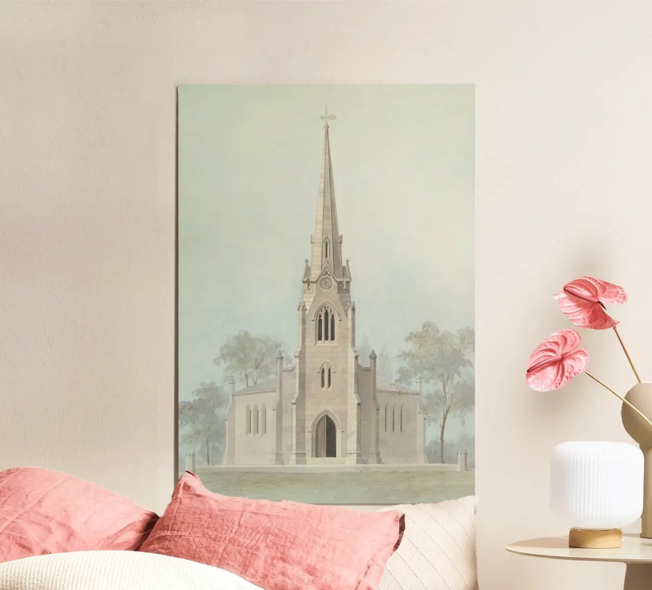 Neoclassical Church: Steeple Facade & Arches Drawing hahnemühle by ClubArt