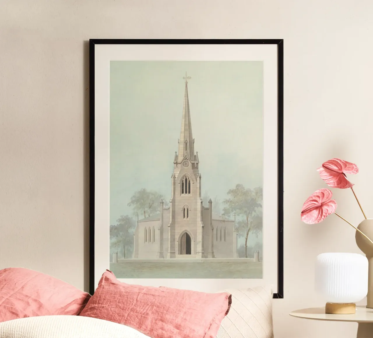 Neoclassical Church: Steeple Facade & Arches Drawing hahnemühle by ClubArt