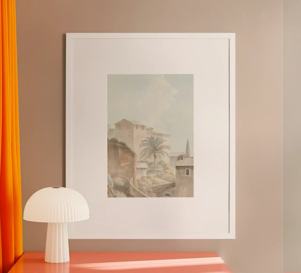 Mediterranean Hillside: Palm Tree & Historic Architecture poster by ClubArt