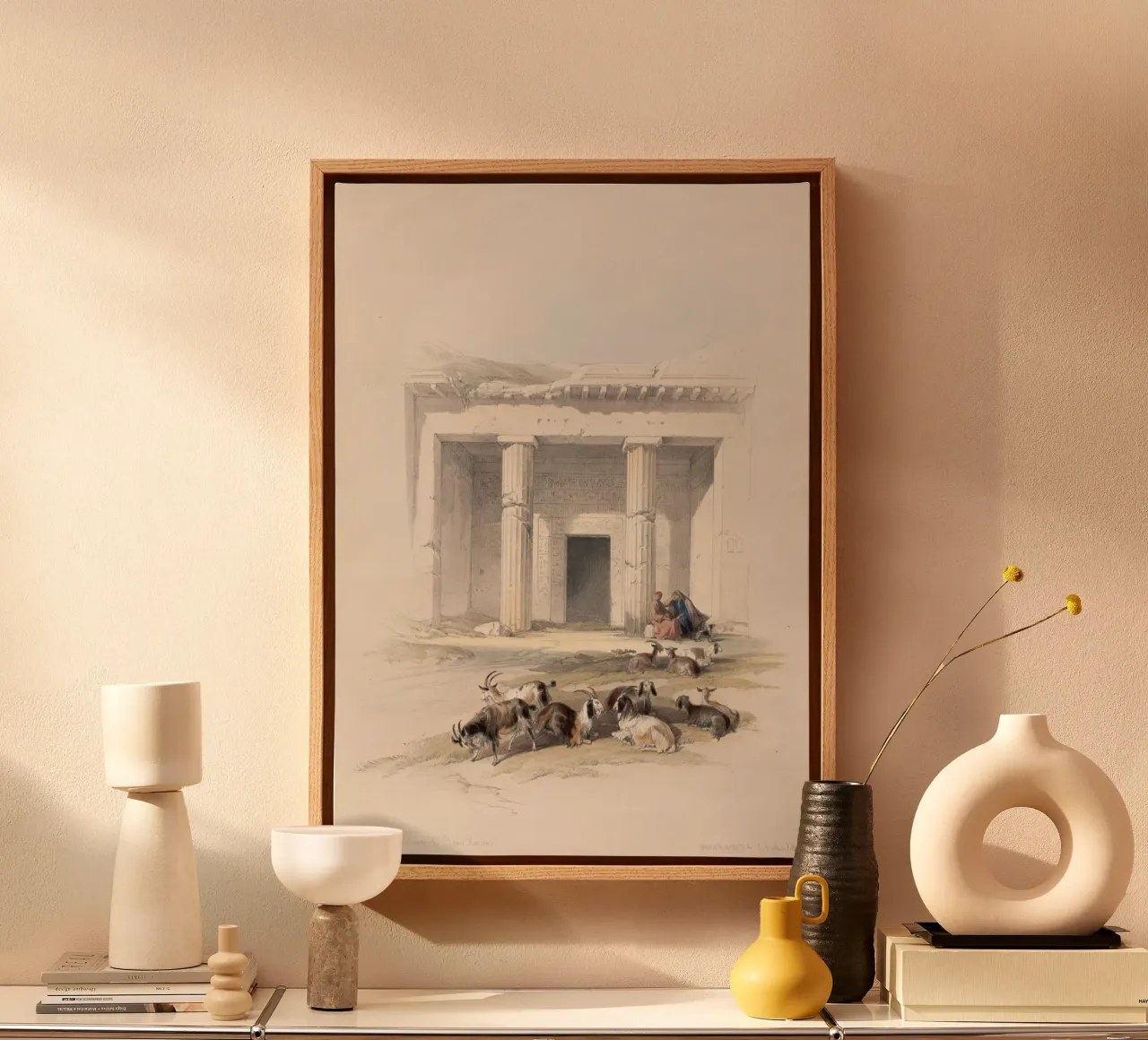 Orientalist Art: Ancient Egyptian Tomb with Goats canvas with Floater frame by ClubArt