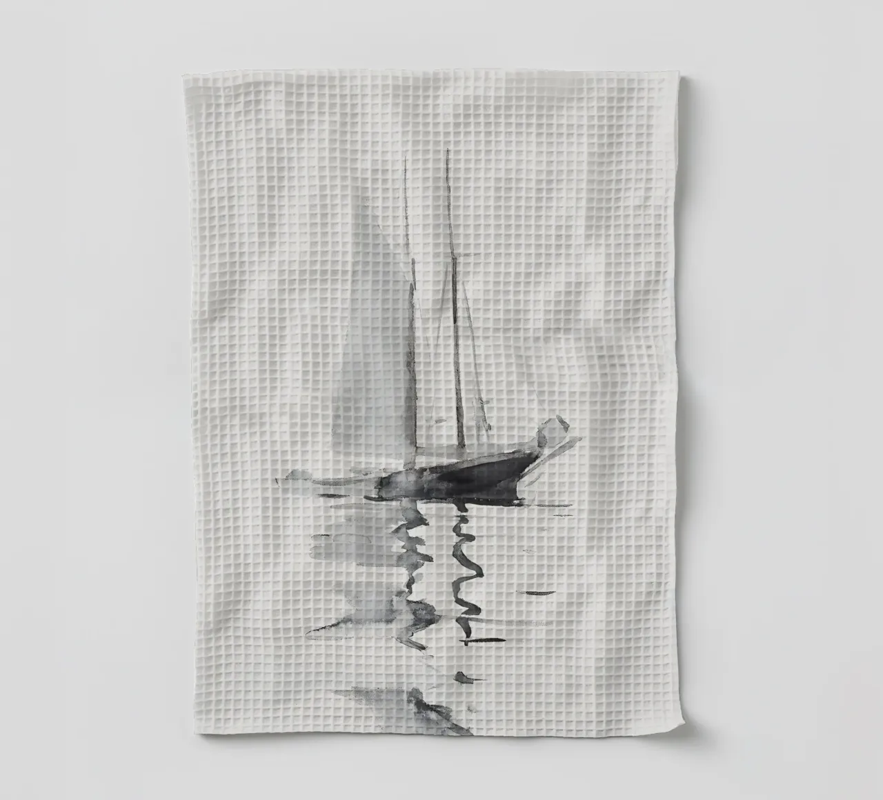 Paysage marin minimaliste : Réflexion monochrome d'un voilier torchon de ClubArt