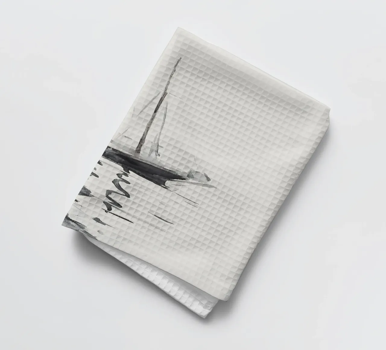 Paysage marin minimaliste : Réflexion monochrome d'un voilier torchon de ClubArt